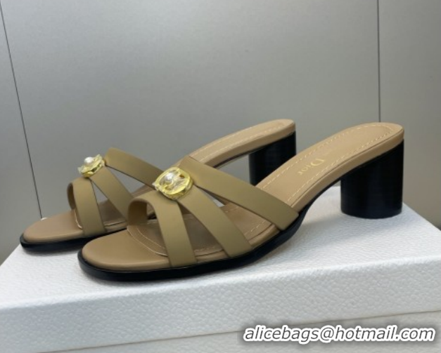 Unique Style Dior 30M Heeled Slides Sandal 5cm in Calfskin Leather with CD Pearl Beige 1217023