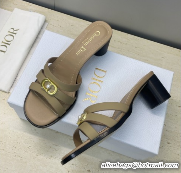 Unique Style Dior 30M Heeled Slides Sandal 5cm in Calfskin Leather with CD Pearl Beige 1217023