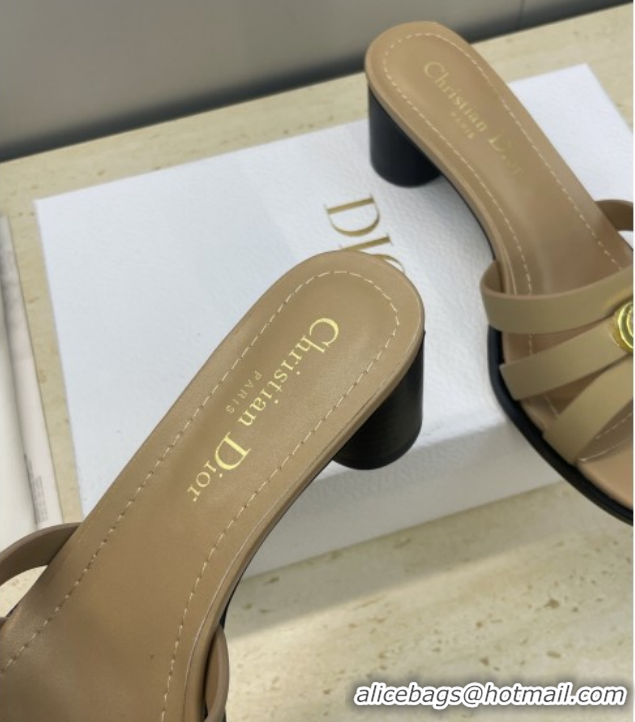 Unique Style Dior 30M Heeled Slides Sandal 5cm in Calfskin Leather with CD Pearl Beige 1217023