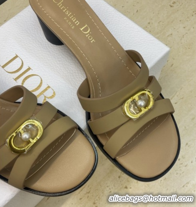 Unique Style Dior 30M Heeled Slides Sandal 5cm in Calfskin Leather with CD Pearl Beige 1217023