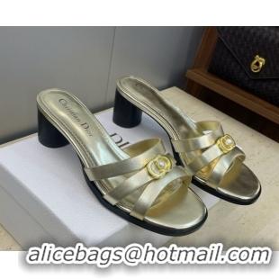 Hot Style Dior 30M Heeled Slides Sandal 5cm in Calfskin Leather with CD Pearl Gold 1217024