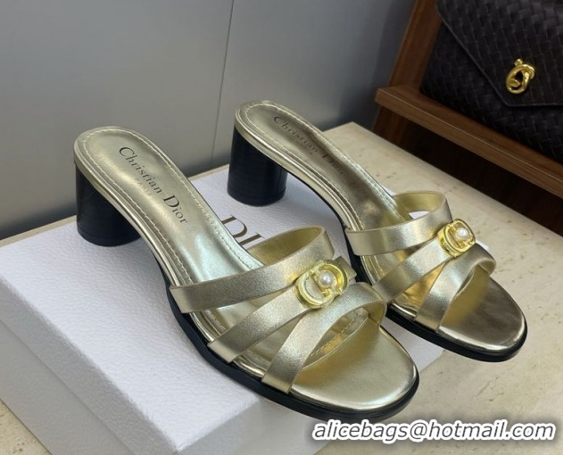 Hot Style Dior 30M Heeled Slides Sandal 5cm in Calfskin Leather with CD Pearl Gold 1217024