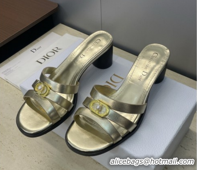 Hot Style Dior 30M Heeled Slides Sandal 5cm in Calfskin Leather with CD Pearl Gold 1217024
