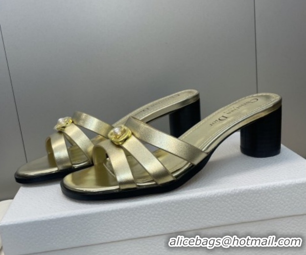 Hot Style Dior 30M Heeled Slides Sandal 5cm in Calfskin Leather with CD Pearl Gold 1217024