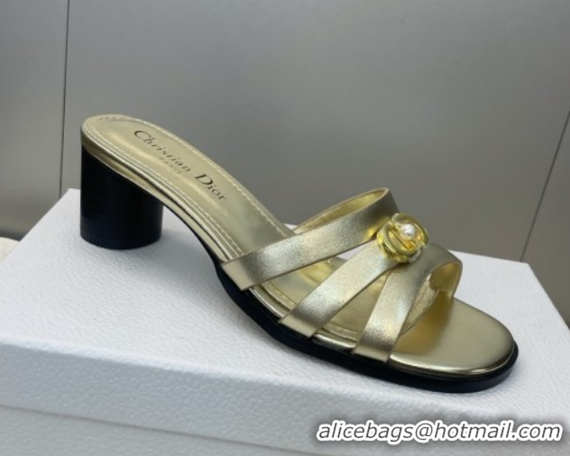 Hot Style Dior 30M Heeled Slides Sandal 5cm in Calfskin Leather with CD Pearl Gold 1217024