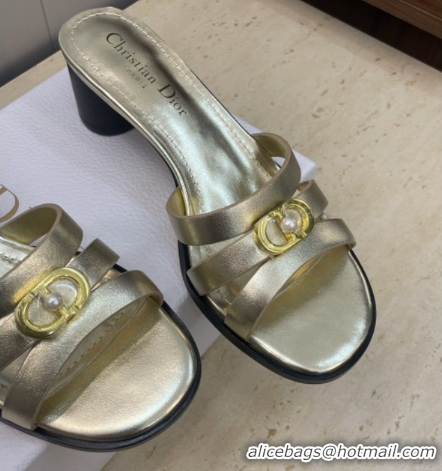 Hot Style Dior 30M Heeled Slides Sandal 5cm in Calfskin Leather with CD Pearl Gold 1217024