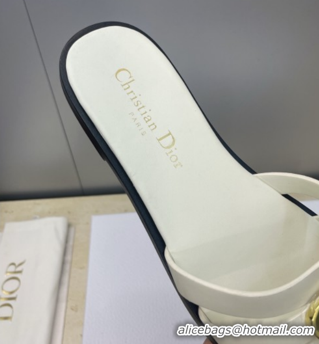 Top Design Dior 30M Flat Slides Sandal in Calfskin Leather with CD Pearl White 1217025