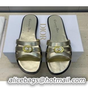 Good Looking Dior 30M Flat Slides Sandal in Calfskin Leather with CD Pearl Gold 1217027