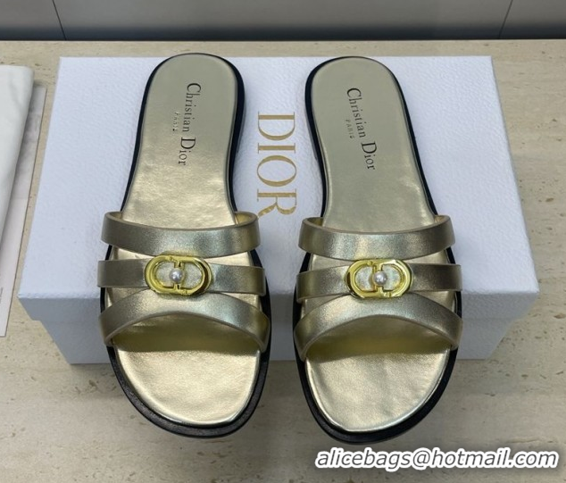 Good Looking Dior 30M Flat Slides Sandal in Calfskin Leather with CD Pearl Gold 1217027