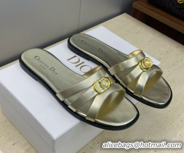 Good Looking Dior 30M Flat Slides Sandal in Calfskin Leather with CD Pearl Gold 1217027