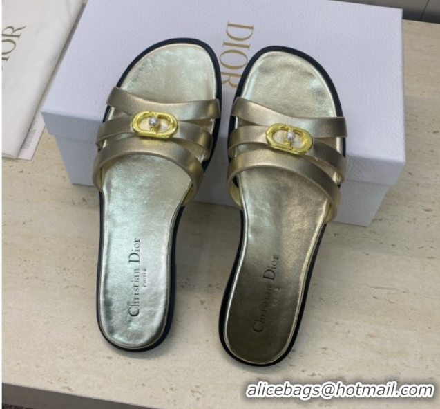 Good Looking Dior 30M Flat Slides Sandal in Calfskin Leather with CD Pearl Gold 1217027