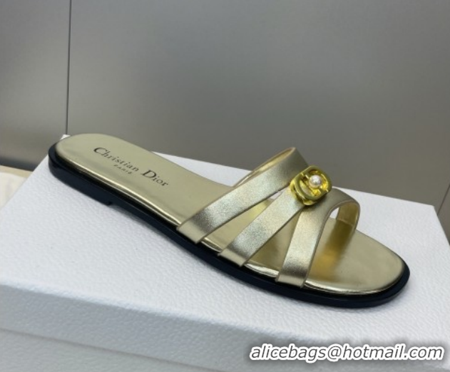 Good Looking Dior 30M Flat Slides Sandal in Calfskin Leather with CD Pearl Gold 1217027