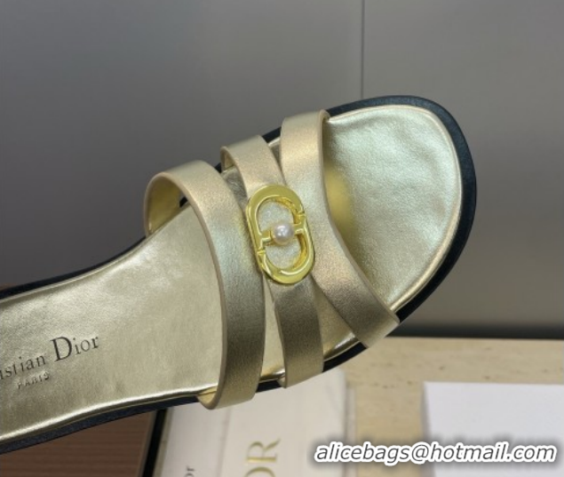 Good Looking Dior 30M Flat Slides Sandal in Calfskin Leather with CD Pearl Gold 1217027