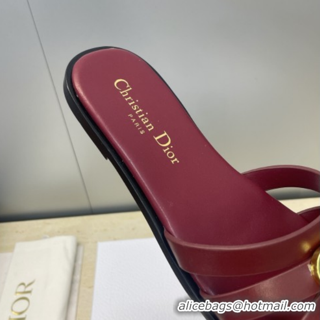 Good Product Dior 30M Flat Slides Sandal in Calfskin Leather with CD Pearl Dark Burgundy 1217028