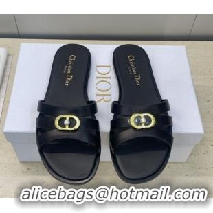 Good Quality Dior 30M Flat Slides Sandal in Calfskin Leather with CD Pearl Black 1217029