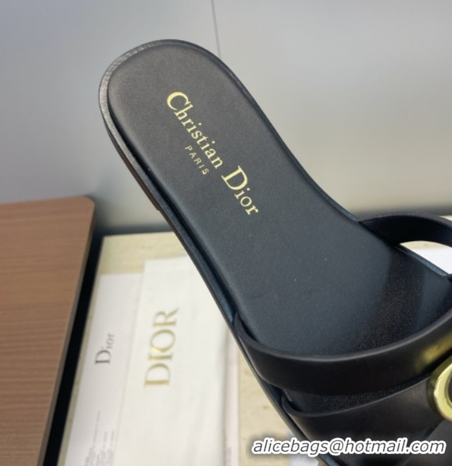 Good Quality Dior 30M Flat Slides Sandal in Calfskin Leather with CD Pearl Black 1217029