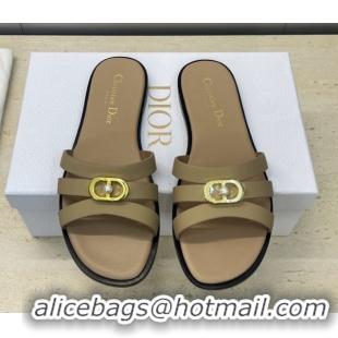 Luxury Dior 30M Flat Slides Sandal in Calfskin Leather with CD Pearl Beige 1217031