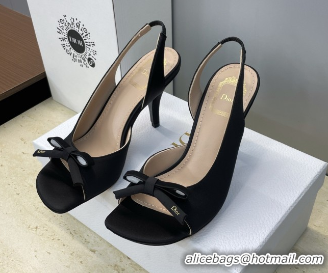 Best Product Dior Bow Satin Heeled Sandals 7.5cm Black DR121702 1217032