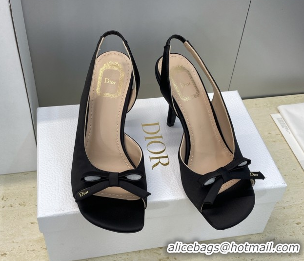 Best Product Dior Bow Satin Heeled Sandals 7.5cm Black DR121702 1217032