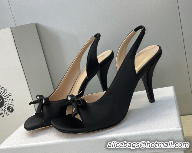 Best Product Dior Bow Satin Heeled Sandals 7.5cm Black DR121702 1217032