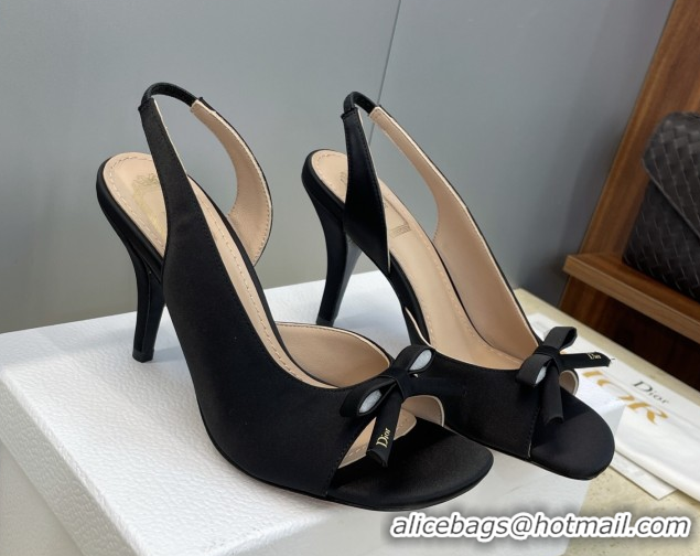 Best Product Dior Bow Satin Heeled Sandals 7.5cm Black DR121702 1217032