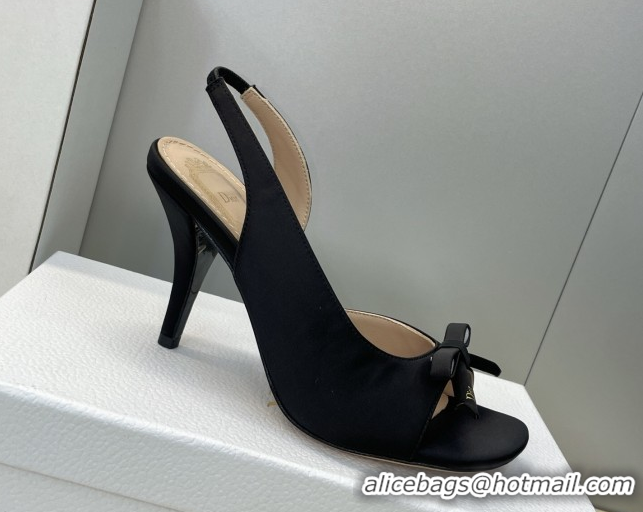 Best Product Dior Bow Satin Heeled Sandals 7.5cm Black DR121702 1217032