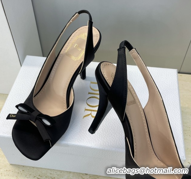 Best Product Dior Bow Satin Heeled Sandals 7.5cm Black DR121702 1217032