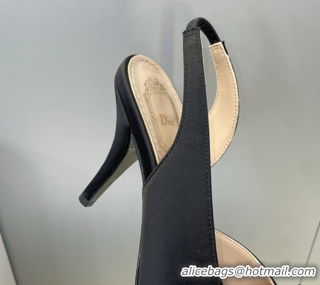 Best Product Dior Bow Satin Heeled Sandals 7.5cm Black DR121702 1217032