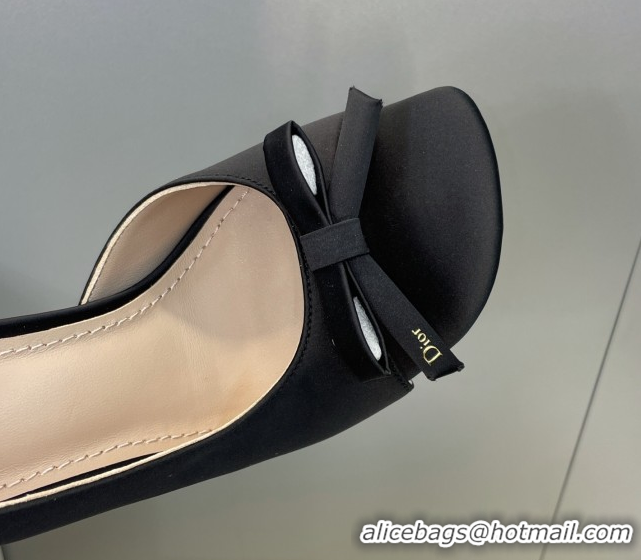 Best Product Dior Bow Satin Heeled Sandals 7.5cm Black DR121702 1217032