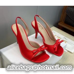 Purchase Dior Bow Satin Heeled Sandals 7.5cm Red DR121702 1217035