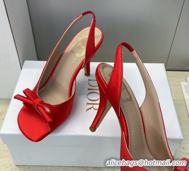 Purchase Dior Bow Satin Heeled Sandals 7.5cm Red DR121702 1217035