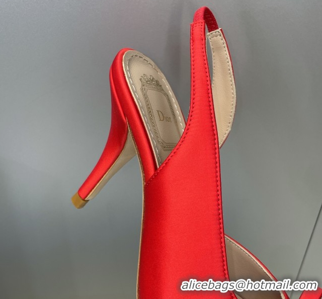 Purchase Dior Bow Satin Heeled Sandals 7.5cm Red DR121702 1217035