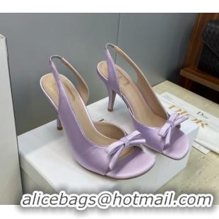 Popular Style Dior Bow Satin Heeled Sandals 7.5cm Purple DR121702 1217037