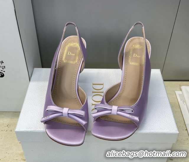 Popular Style Dior Bow Satin Heeled Sandals 7.5cm Purple DR121702 1217037