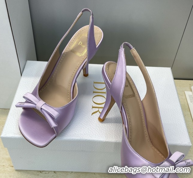 Popular Style Dior Bow Satin Heeled Sandals 7.5cm Purple DR121702 1217037
