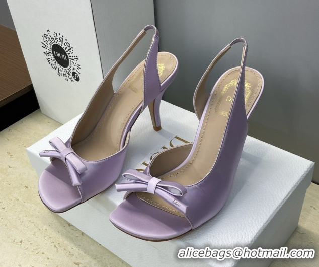 Popular Style Dior Bow Satin Heeled Sandals 7.5cm Purple DR121702 1217037