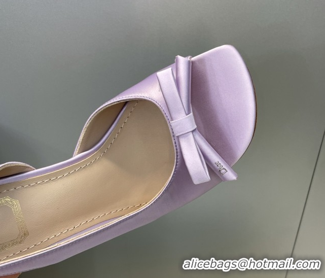 Popular Style Dior Bow Satin Heeled Sandals 7.5cm Purple DR121702 1217037
