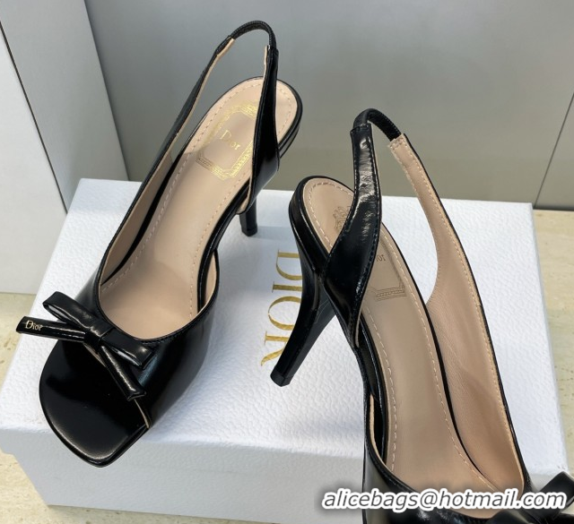 Good Quality Dior Bow Patent Leather Heeled Sandals 7.5cm Black DR121702 1217033