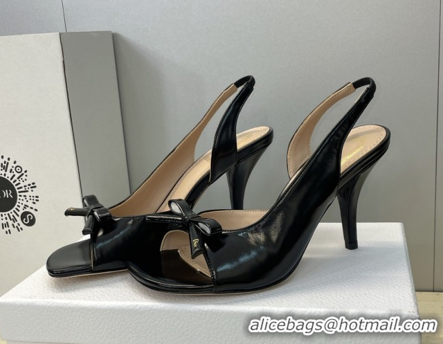 Good Quality Dior Bow Patent Leather Heeled Sandals 7.5cm Black DR121702 1217033
