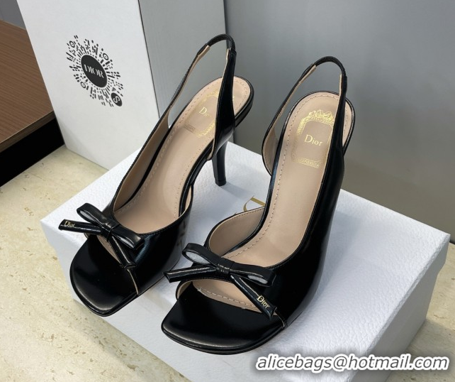 Good Quality Dior Bow Patent Leather Heeled Sandals 7.5cm Black DR121702 1217033
