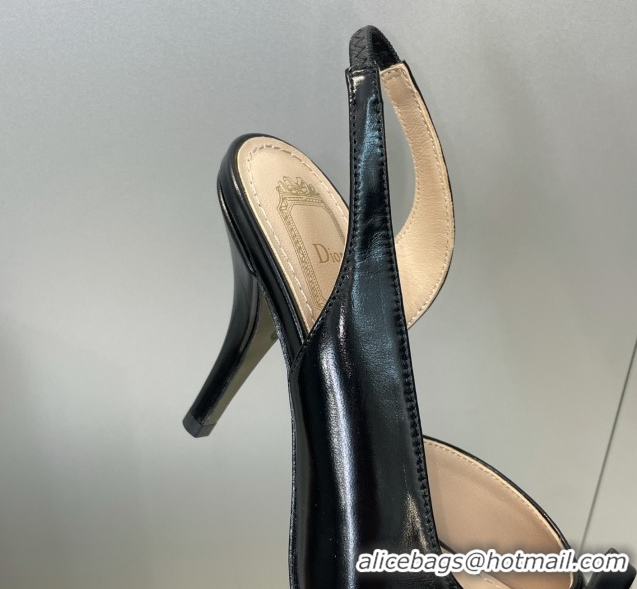 Good Quality Dior Bow Patent Leather Heeled Sandals 7.5cm Black DR121702 1217033