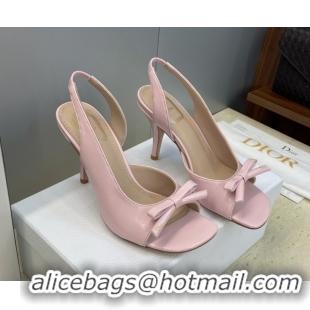 Pretty Style Dior Bow Patent Leather Heeled Sandals 7.5cm Light Pink DR121702 1217034