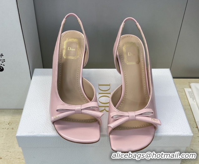 Pretty Style Dior Bow Patent Leather Heeled Sandals 7.5cm Light Pink DR121702 1217034
