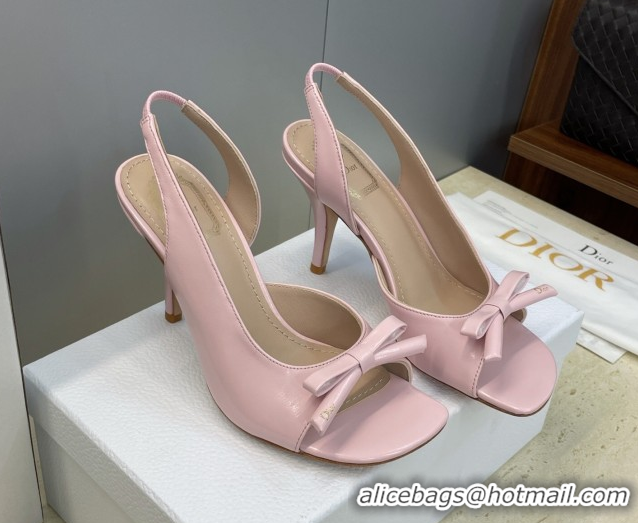 Pretty Style Dior Bow Patent Leather Heeled Sandals 7.5cm Light Pink DR121702 1217034