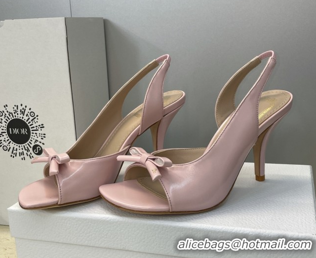 Pretty Style Dior Bow Patent Leather Heeled Sandals 7.5cm Light Pink DR121702 1217034