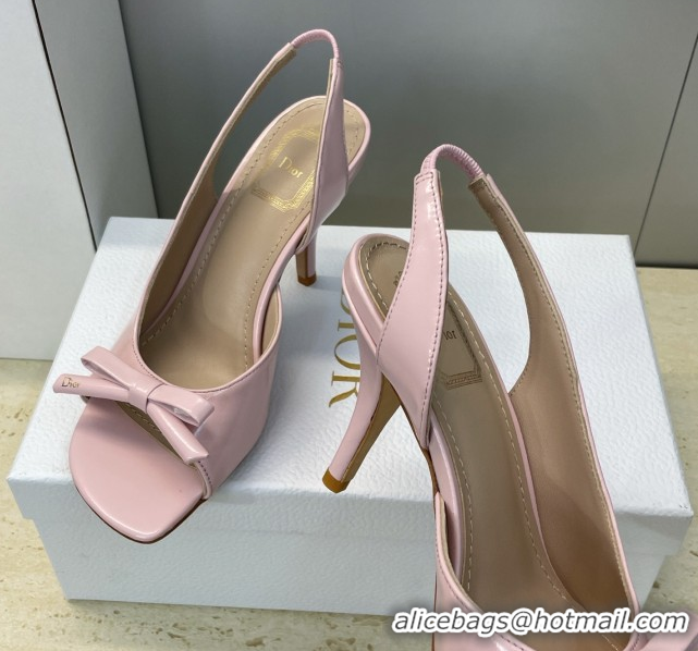 Pretty Style Dior Bow Patent Leather Heeled Sandals 7.5cm Light Pink DR121702 1217034