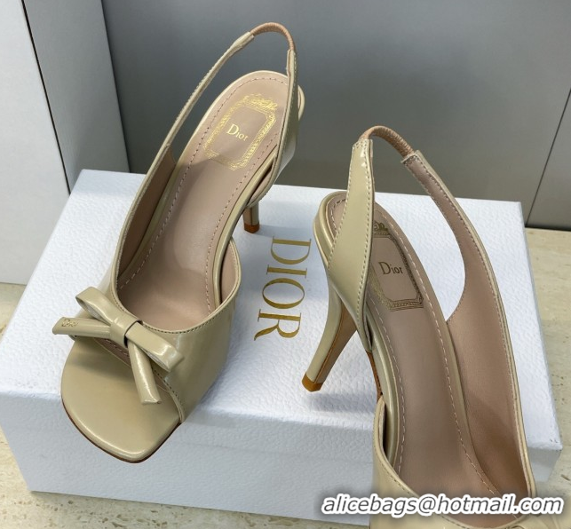 Perfect Dior Bow Patent Leather Heeled Sandals 7.5cm Beige DR121702 1217036