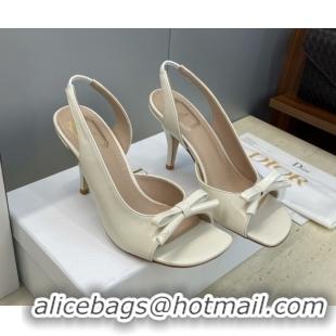 Durable Dior Bow Patent Leather Heeled Sandals 7.5cm White DR121702 1217038