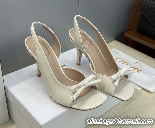 Durable Dior Bow Patent Leather Heeled Sandals 7.5cm White DR121702 1217038