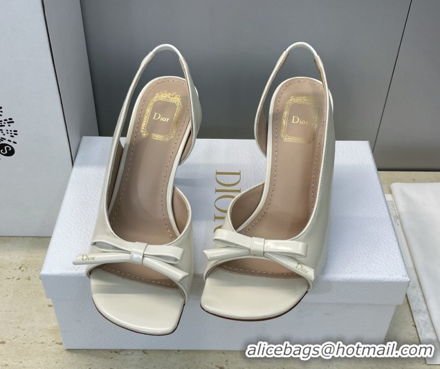 Durable Dior Bow Patent Leather Heeled Sandals 7.5cm White DR121702 1217038